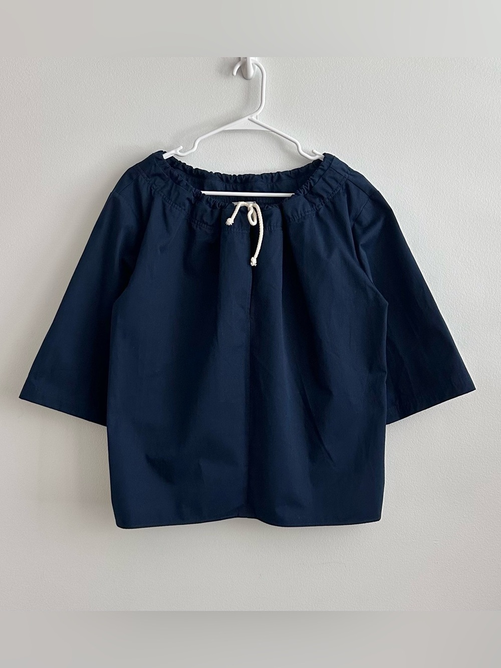 G Label by Goop Wisenberg Navy Cotton Rope Tie 3/4 Sleeve Top